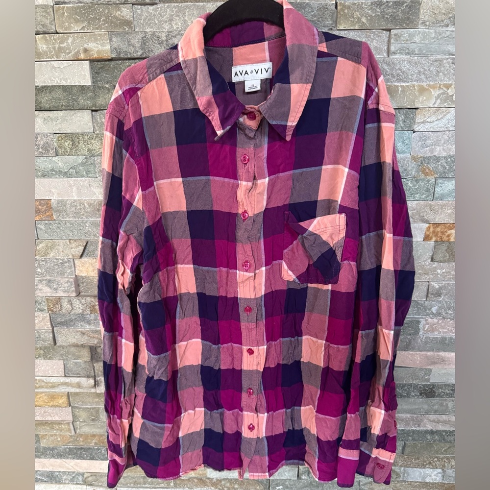 Ava & viv purple/ pink Plaid Button-Up Shirt - Picture 4 of 4